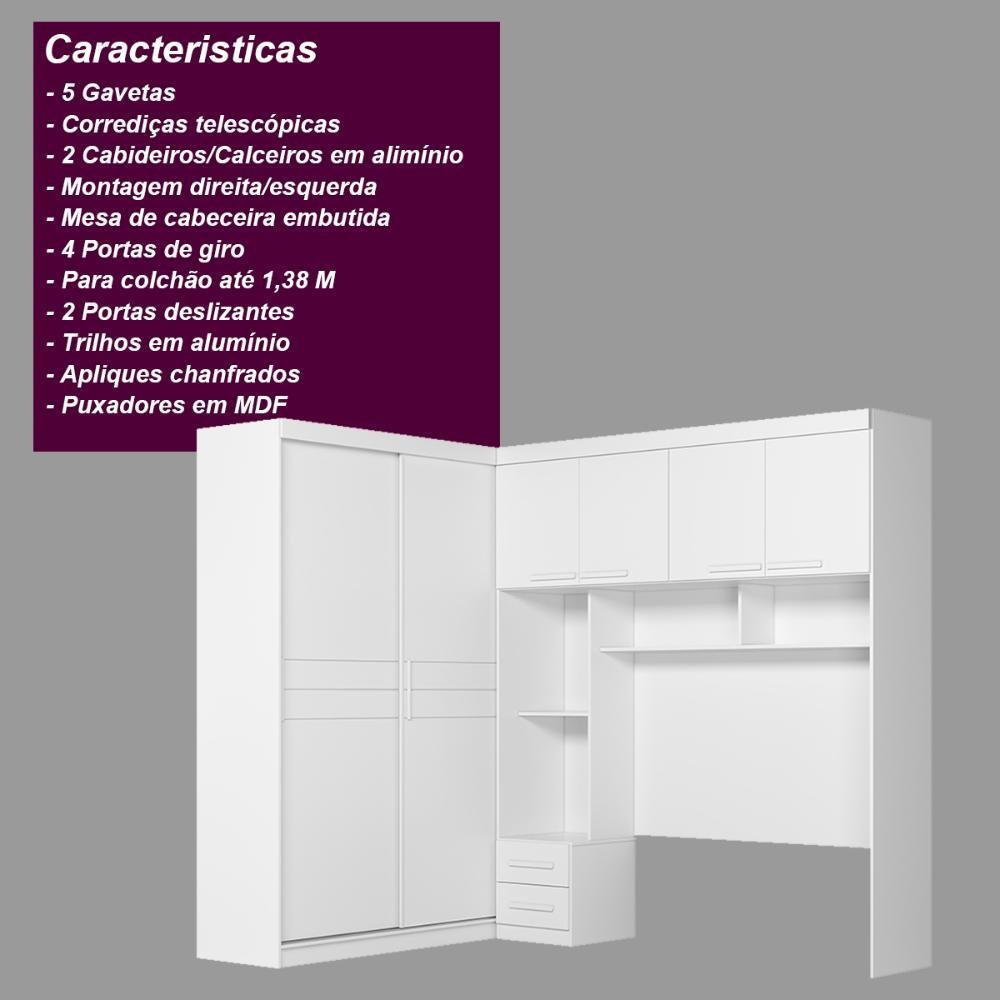 Guarda Roupa Modulado Casal 6 Portas 5 Gavetas 4 Nichos Branco Florença - Moval - 5