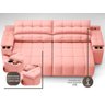 Sofá com Porta Copos Carregador USB Ret Rec Samurai 2,50m Velosuede Rose - NETSOFAS - 2
