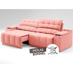 Sofá com Porta Copos Carregador USB Ret Rec Samurai 2,50m Velosuede Rose - NETSOFAS - 6