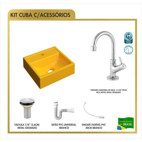 Kit Cuba Q32 Torneira 1198 Metal Válvula 1 Polegada Sifão Pvc Flexível Compace - 4