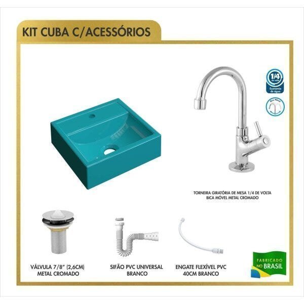 Kit Cuba Q32 Torneira 1198 Metal Válvula 1 Polegada Sifão Pvc Flexível Compace - 4