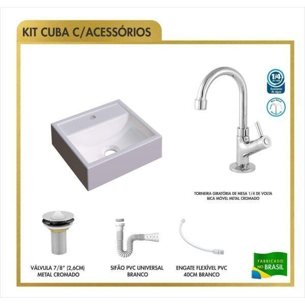 Kit Cuba Q32 Torneira 1198 Metal Válvula 1 Polegada Sifão Pvc Flexível Compace - 4