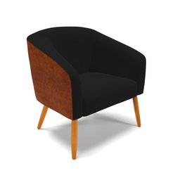 Kit 02 Poltronas Stella Corano Nozes com Linho Preto A79 Pés Palito Castanho - D'Rossi - 3