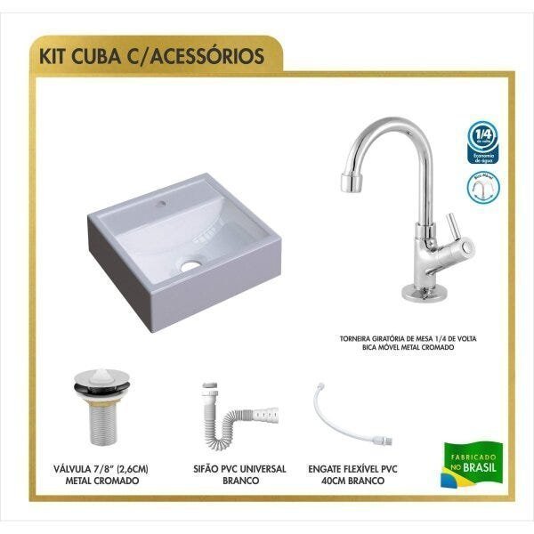 Kit Cuba Q32 Torneira 1198 Metal Válvula 1 Polegada Sifão Pvc Flexível Compace - 3