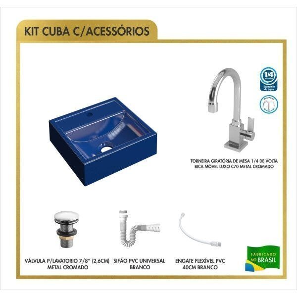 Kit Cuba Q32 Torneira Luxo 1195 Metal Válvula Click 1 Polegada G Sifão Pvc Flexível Compace - 3