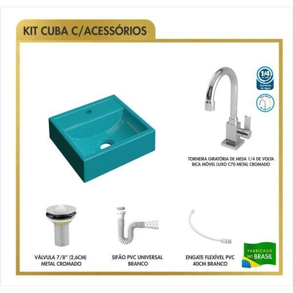 Kit Cuba Q32 Torneira Luxo 1195 Metal Válvula Click 1 Polegada G Sifão Pvc Flexível Compace - 3