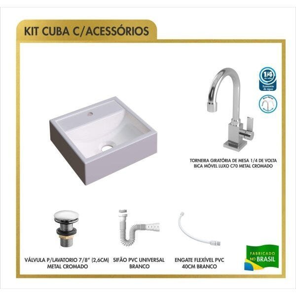 Kit Cuba Q32 Torneira Luxo 1195 Metal Válvula Click 1 Polegada G Sifão Pvc Flexível Compace - 3