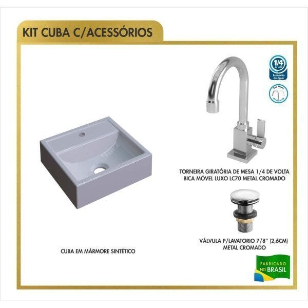 Kit Cuba Q32 Torneira Luxo 1195 Metal Válvula Click 1 Polegada G Sifão Pvc Flexível Compace - 3