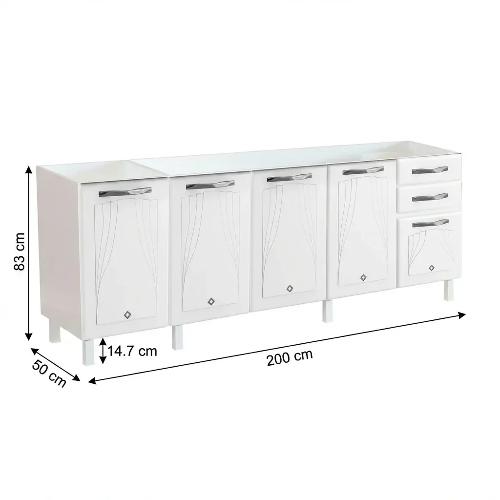 Ver imagem 3 de Balcão de Cozinha para Pia em Aço 5 Portas 2 Gavetas sem Tampo 200cm Star New Branco