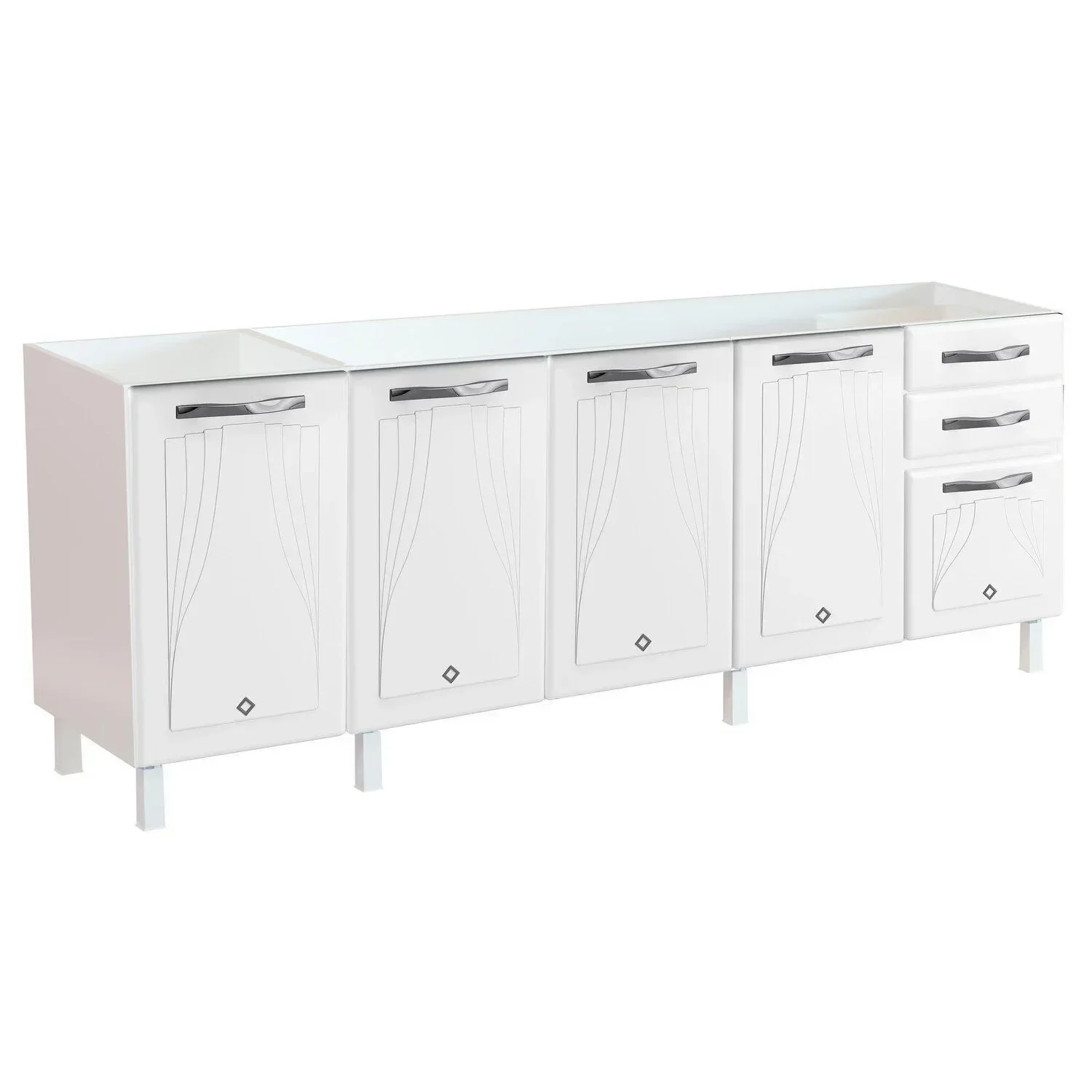 Ver imagem 2 de Balcão de Cozinha para Pia em Aço 5 Portas 2 Gavetas sem Tampo 200cm Star New Branco