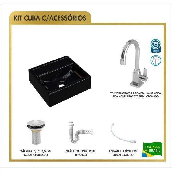 Kit Cuba Q32 Torneira Luxo 1195 Metal Válvula Click 1 Polegada G Sifão Pvc Flexível Compace - 3