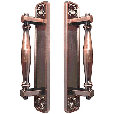 Puxador Duplo Strauss 250mm Cobre Antigo Porta Pivotante Correr Passagem Madeira Vidro Rústico