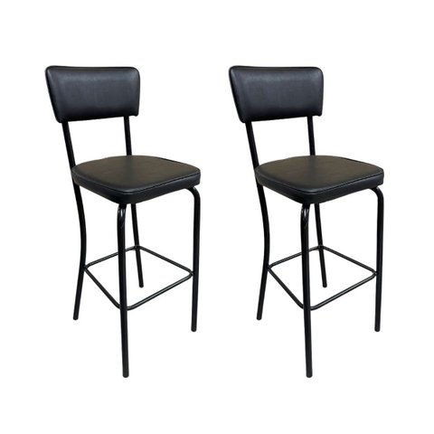 Banqueta Olivia Altura 65cm para Bar e Cozinha Preta com Assento Confortável Encosto Estofado Kit 2 