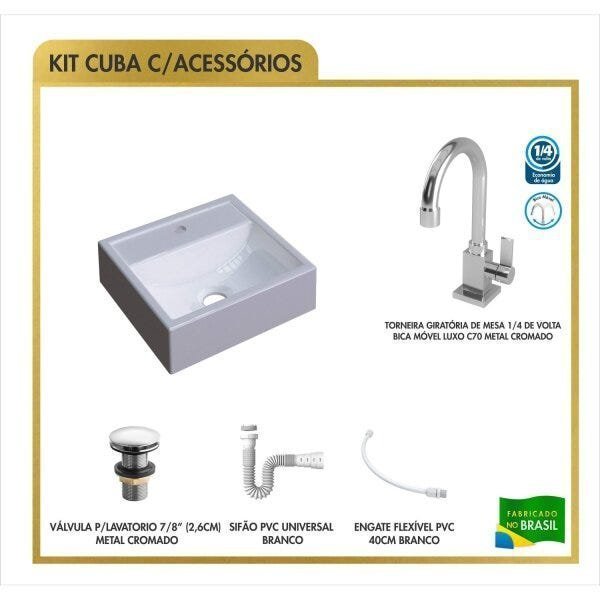 Kit Cuba Q32 Torneira Luxo 1195 Metal Válvula Click 1 Polegada G Sifão PVC Flexível Compace - 3