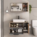 Ver imagem 3 de Gabinete Banheiro Ripado Dolphin 80cm (gabinete+cuba+espelheira+tampo Vidro) Madeirado / Cinza