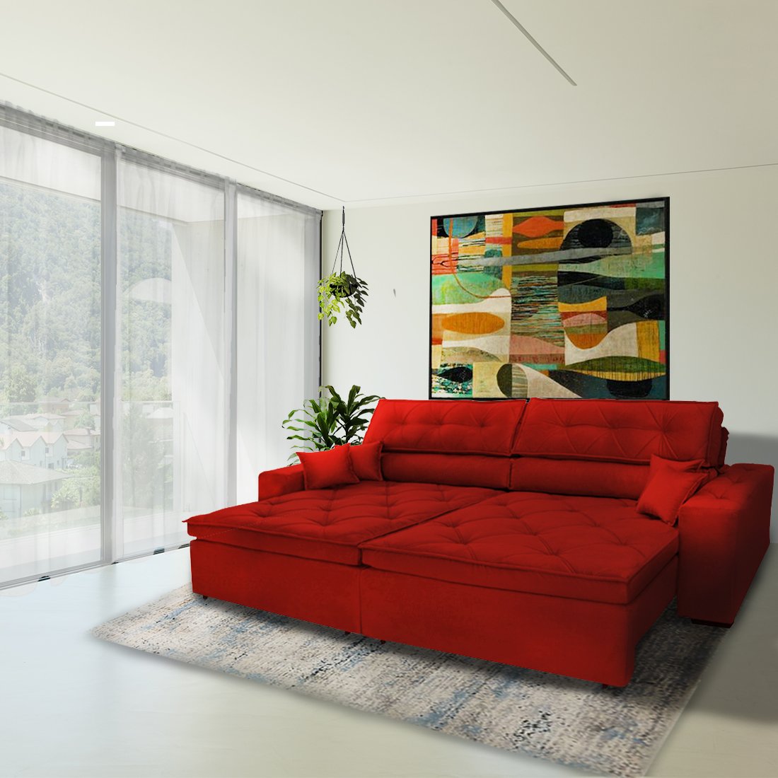 Sofá Austrália 2,92 M Retrátil Reclinável Vermelho MadeiraMadeira