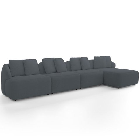 Sofá 5 Lugares com Chaise Direito Sala Living 328cm Arlo F04 Bouclê Grafite Tc-10050 - Lyam Decor