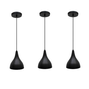 Kit com 3 Luminária de Teto Pendente Cone 620 Alumínio com Pintura Eletrostática Soquete E27