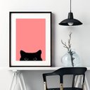 Ver imagem 1 de Quadro Gato Curioso - Rosa - 60x48cm:madeira Preta