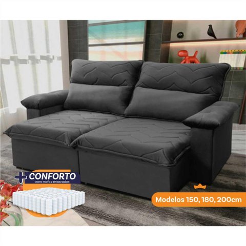 Sofá Retrátil Reclinável Paris 200cm Suede Velut com Molas Ensacadas - King House