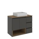 Ver imagem 6 de Gabinete de Banheiro 80cm Vitória com Espelheira e Cuba Preto/Mel/Graffite