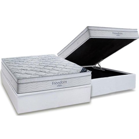 Cama Box Baú Casal: Colchão Molas Ensacadas Ortobom Superpocket Freedom Visco + Base Crc Courano