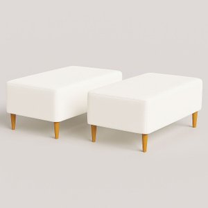 Kit 2 Puffs Bela Manu Madri Pés Palito Couro-vegano Branco