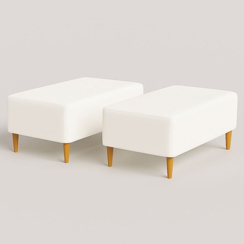 Kit 2 Puffs Bela Manu Madri Pés Palito Couro-vegano Branco