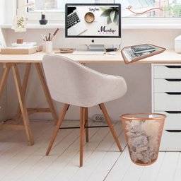 Kit Escritório Lixeira Aramada Bandeja Organizadora de Papel Rose Gold - 6