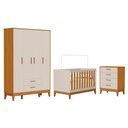 Ver imagem 1 de Dormitório Infantil Flip Guarda Roupa 4 Portas, Cômoda 4 Gavetas e Berço Areia Fosco/savana -