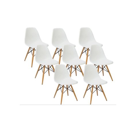 Conjunto 8 Cadeiras Eiffel Charles Eames Wood Base Madeira Branca