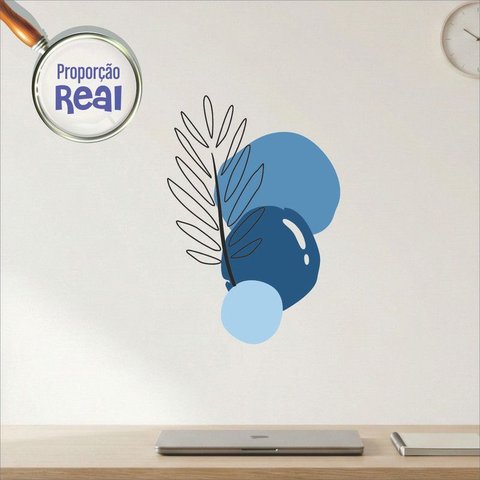 Adesivo Floral Boho Azul Estilo Nórdico 50x35 Minimalista Mod.02