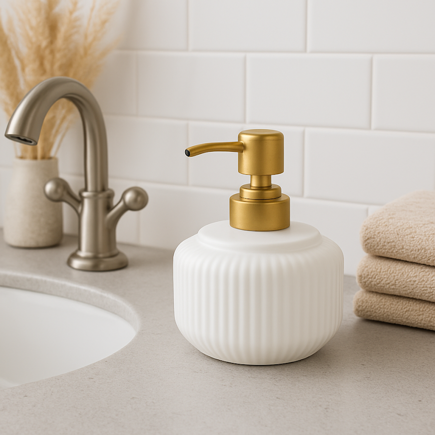 Porta Sabonete Líquido Porcelana Banheiro Dispenser Branco - 5