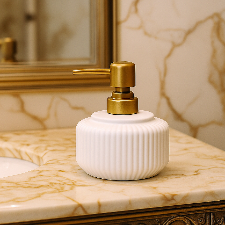 Porta Sabonete Líquido Porcelana Banheiro Dispenser Branco - 6