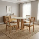 Ver imagem 1 de Conjunto Mesa com 4 Cadeiras para Sala de Jantar em Madeira Maciça e Tampo com Vidro Elma Off White/Bege