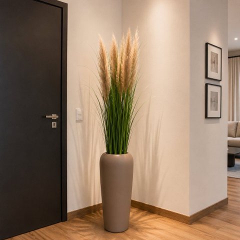Vaso Decorativo Fibra de Vidro Florida P 65cm Amêndoa Fosco Lindo Vaso