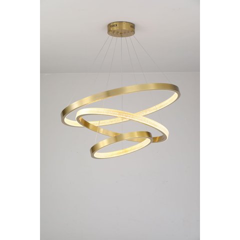 Pendente 3 Anéis Dourado Cristais 80cm Led 70w 3000k Bivolt 14561-pl