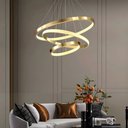 Ver imagem 3 de Pendente 3 Anéis Dourado Cristais 80cm Led 70w 3000k Bivolt 14561-pl