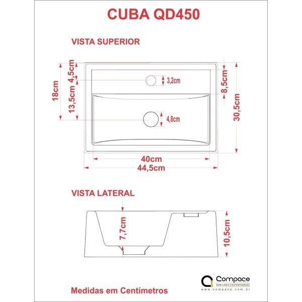 Cuba Q450W com Torneira e Válvula de Metal com Sifão e Flexível Compace - 3