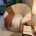 Ver imagem 3 de Poltrona Decorativa Curva Orgânica Serena Bouclê Bege - Montanari'S Decor