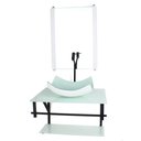 Ver imagem 1 de GABINETE DE VIDRO PARA BANHEIRO 60CM AP CUBA RETANGULAR CURVADA BRANCO FULL COM TORNEIRA PRETA