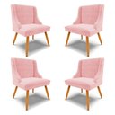 Ver imagem 1 de Kit 4 Cadeiras Decorativas Sala de Jantar Pés Palito de Madeira Firenze Suede Rosa Bebê/natural