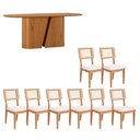 Ver imagem 1 de Conjunto Sala de Jantar Mesa 2 m X 1 m Tampo Barril e 8 Cadeiras Tela Palha e Assento Estofado 100%