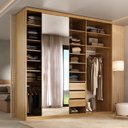 Ver mais imagens de Guarda-Roupas Casal 100% MDF 208,5cm com 1 Porta Espelho 3 Gavetas Closet Sion Marrom/Nogueira