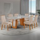 Ver imagem 2 de Mesa de Jantar Carolina 180cm Tp MDF Vidro Canto Copo Base Detalhe Off White com 6 Cadeiras Milena