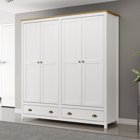 Guarda Roupa Madeira Maciça 4 Portas Osiris 2 Gavetas Branco/freijó - G74 - Gran Belo