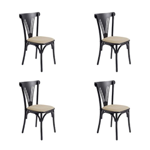 Kit 4 Cadeiras Paris Luxo Estofadas Estrutura Aço Resistente para Mesa de Jantar - Preta/Bege