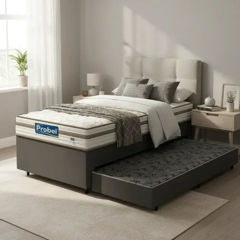 Cama Box com Auxiliar + Colchão de Molas Ensacadas Double Face Pillow Euro Alfa Probel Solteiro 88cm