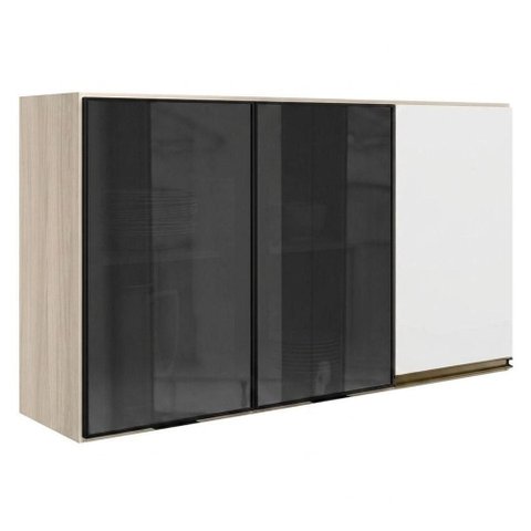 Armario Aereo 3 Portas Vidro MDF 120 cm Kali 1219717 Nicioli Bianco Toq Branco