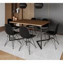 Ver imagem 1 de Mesa Industrial Jantar Retangular 137X90Cm Amêndoa Base V Com 6 Cadeiras Pretas Ferro P Amendoa